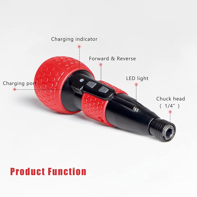 3.6V Cordless Electric Screwdriver Rechargeable portable Mini Rotary Home Gadget，Automatic Manual all in one with LED Light and USB-C Charging Cable RED
