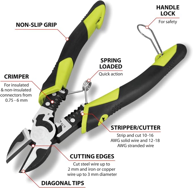 Performance Tool W86509 7-1/2 in. Multifunction Diagonal Pliers