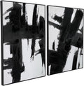 Black and White Abstract Canvas Wall Art - Set of 2 Piece 24 x 36 inch Framed Hand-Textured Geometric Artwork - Perfect for Stylish Living Room or Office Decor