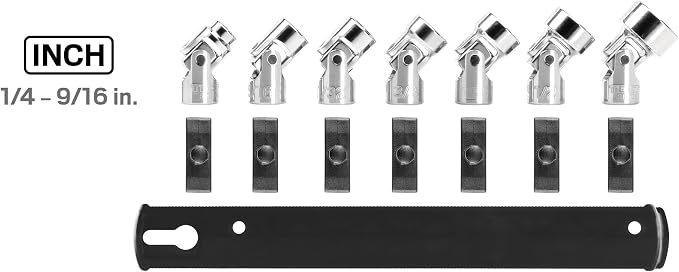 TEKTON 1/4 Inch Drive Universal Joint Socket Set, 7-Piece | SHD90109 | (1/4 - 9/16 in.), Shallow, 6-Point, Socket Rail