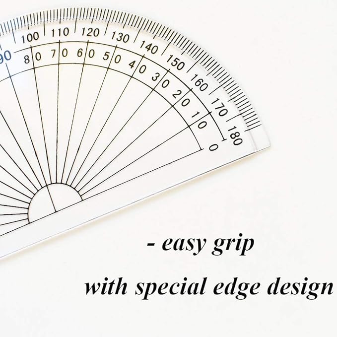 Leline's Plastic Protractor, 4 inch Student Math Protractors, Pack of 2, Clear