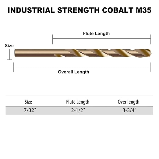 GMTOOLS 7/32" Cobalt Drill Bit Set, 13Pcs M35 High Speed Steel Jobber Length Drill Bit Kit