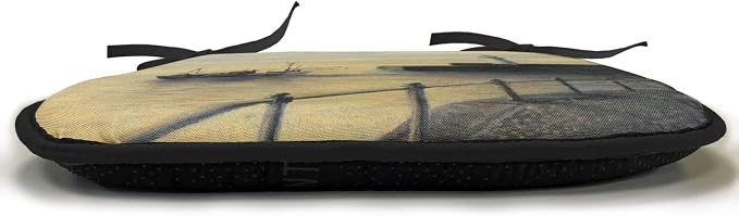 Lunarable Lighthouse Chair Cushion Pads Set of 4, Fishing Boat Leaving The Port in Mevagissey at Early Morning Sunrise View Landscape, Anti-Slip Seat Padding for Kitchen & Patio, 16"x16", Cream