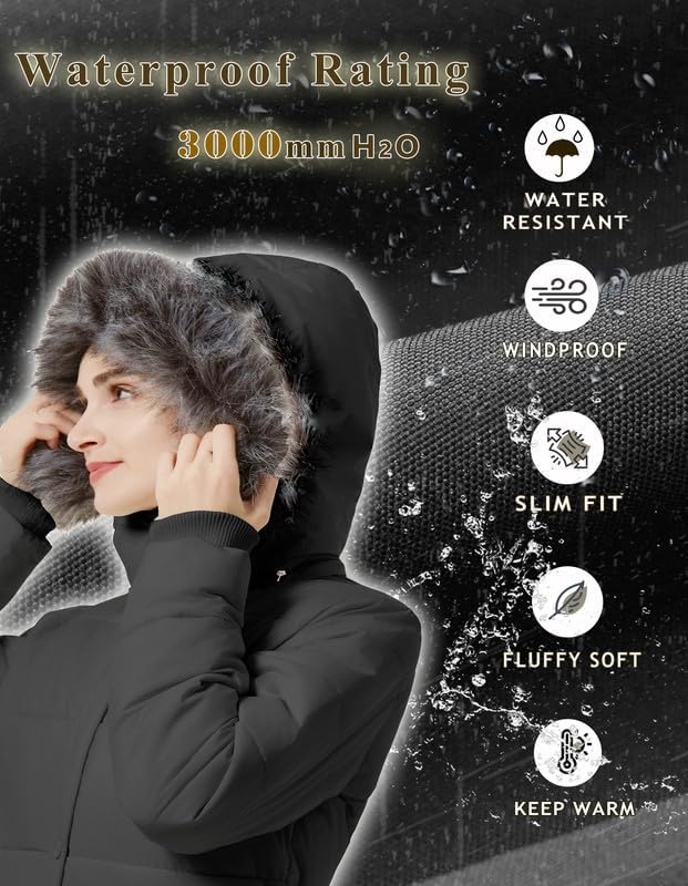 GGleaf Women's Winter Puffer Coat with Removable Fur Hood Warm Snow Jacket