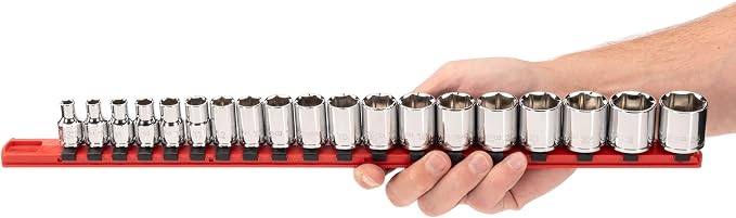 TEKTON 3/8 Inch Drive 6-Point Socket Set, 19-Piece | SHD91110 | (6 - 24 mm), Shallow, Socket Rail