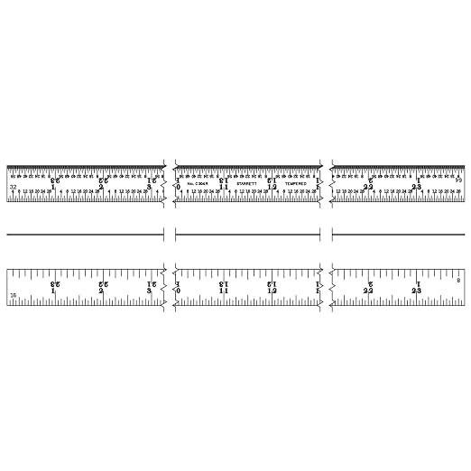 Starrett Full Flexible Steel Rule with Satin Chrome Finish, Quick Reading, and Inch Graduation - 4R Graduation, 24" Length, 1/50" Thickness - C304R-24
