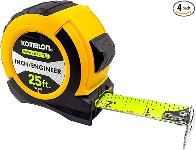 Komelon 52425IE; 25' x 1.06" Powerblade II" Engineer Tape Measure; Yellow/Black