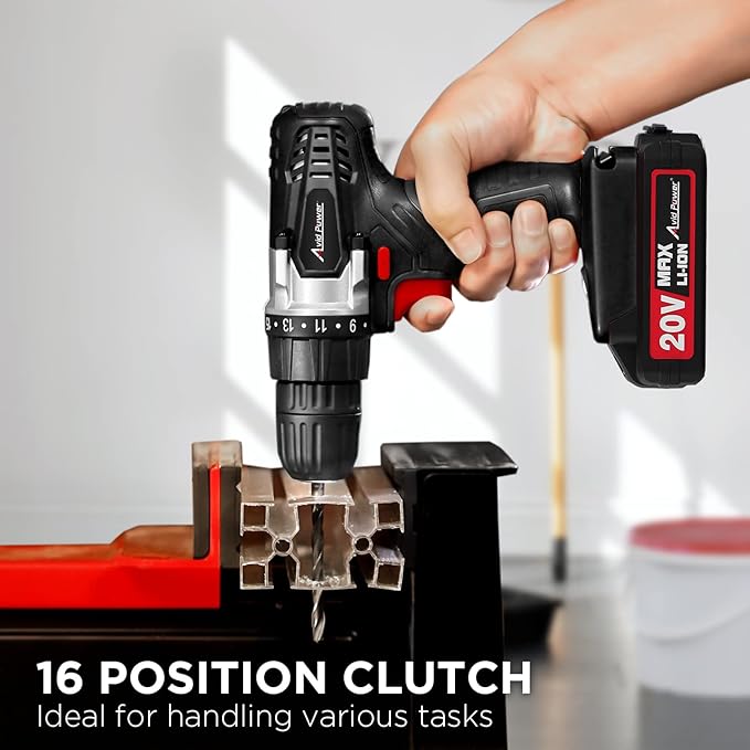 AVID POWER 20V Cordless Drill Set for Home DIY & Beginner Projects - Lightweight Power Drill with Battery Charger & 22 Bits, Variable Speed, 3/8" Keyless Chuck, Ideal for Furniture Assembly (Black)