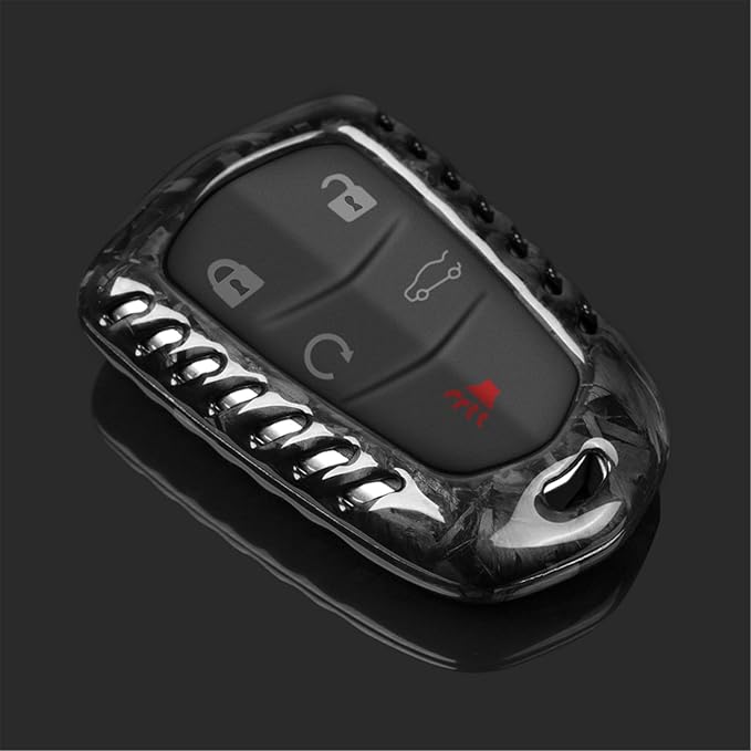 Forged Carbon Fiber Key Fob Cover for Cadillac ATS Coupe ATS-L ATS-V CT6 CTS CTS-V Escalade ESV SRX XT4 XT5 XT6 XTS Smart Car Remote Key Fob Case for Men Women - for Shield Logo Back - Black