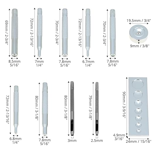 QWORK Craft Tool Die Punch Snap Kit Rivet Setter with Base, Solid Metal Construction, Extra Long Handles, Multi-Size Hole Punch & Universal Setter Base