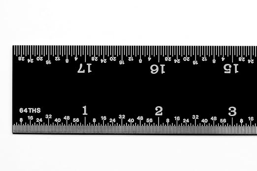 PEC Tools 18" Rigid Metal Ruler, Stainless Steel with Black Chrome Finish, High Contrast, 16R Graduation (1/32", 1/64", 1/50", 1/100"), Easy to Read Machinist Rule for Professionals, Made in USA