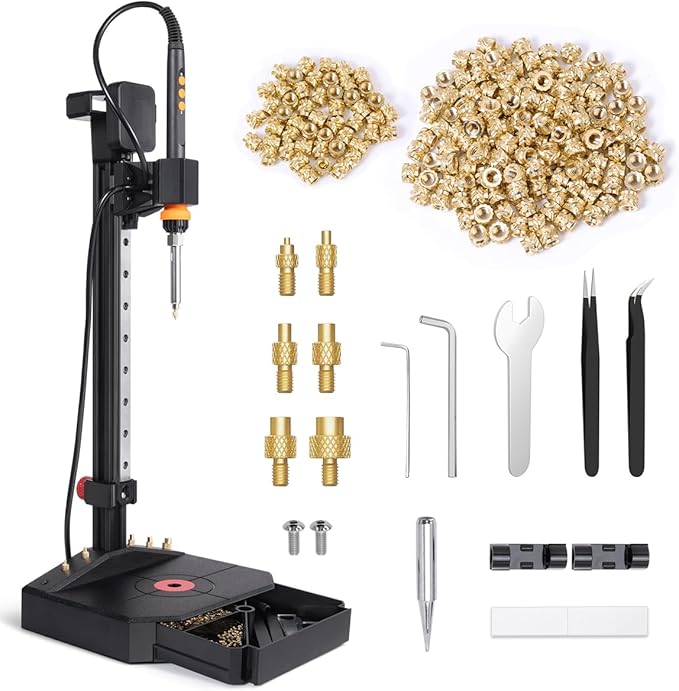 Heat Set Insert Tool with 200PCS Brass Inserts & 90W Soldering Iron | 3D Printer Tools for M2/M3/M4/M5/M6/M8 Threaded Knurled Nuts | Professional Installation Kit for PLA, ABS, PETG Plastic Parts