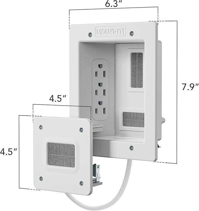 Mount-It! Kit ocultacables de TV para pared con alimentación empotrada – Triple toma de corriente, cable de 2,7 m y sierra de mano – Gestión de cables fácil y segura para configuraciones de TV y cine en casa organizadas