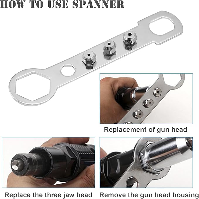 Pop Rivet Gun Adapter Kit, Professional Rivet Gun Adapter Rivet Drill Attachment with 4 Rivets Heads Cordless Rivet Gun Power Drill Adaptor Kit
