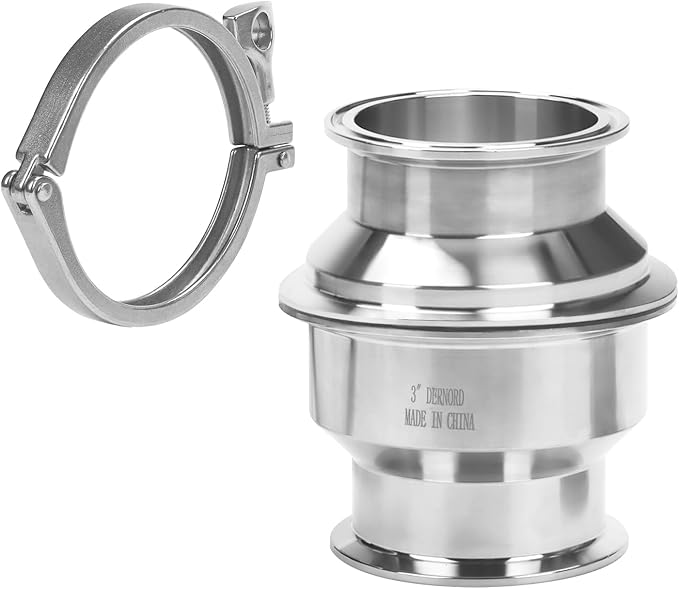 DERNORD Sanitary Check Valve - One Way Flow - 3" Tri Clamp Style, Stainless Steel 304, FKM Gasket