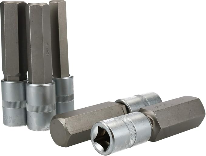 5pc 1/2" Drive 14-24mm Hex Bits Socket Set 100mm Long Deep Reach on Rail CrV