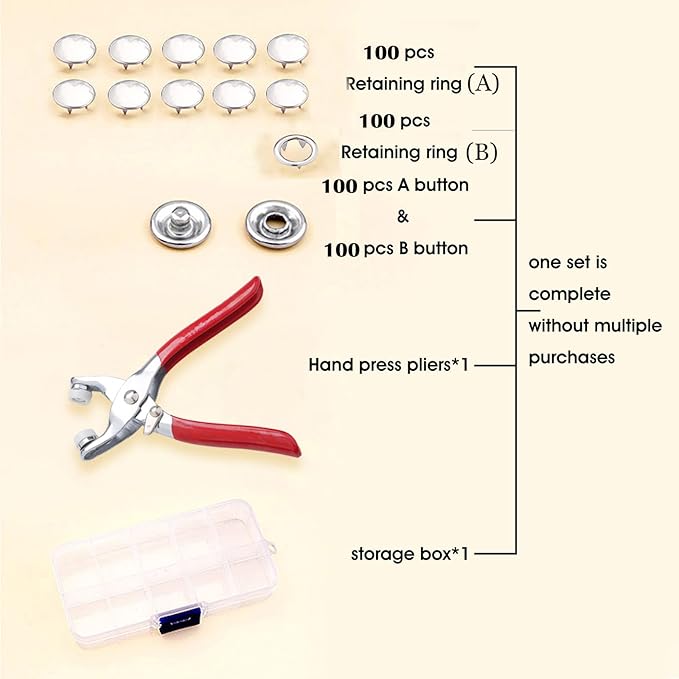 GTAAOY 100 Sets Metal Snaps Buttons with Fastener Pliers Press Tool Kit Perfect for DIY Crafts Clothes Hats and Sewing, Snap Button Fasteners Kit for Clothing Sewing(9.5mm / 400 PCS)