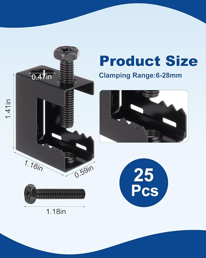 1/4"-20 Spring Steel Beam Clamps, 25 Pcs Beam Clamps