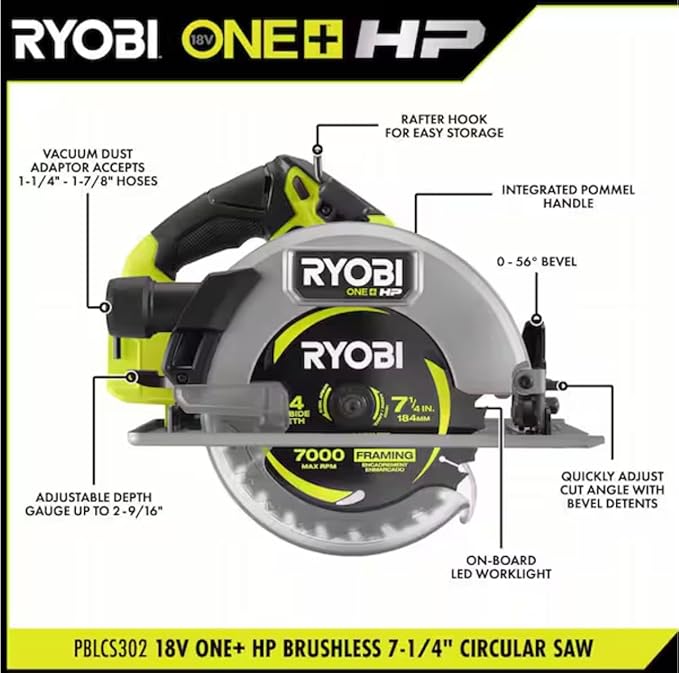 RYOBI ONE+ HP 18V Brushless Cordless 7-1/4 in. Circular Saw (Tool Only)