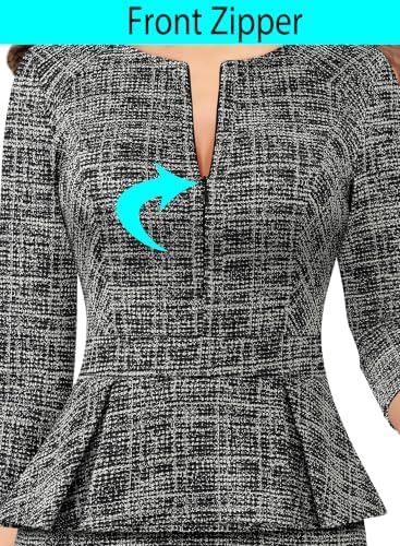 VFSHOW Womens Work Business Office Front Zipper Peplum Church Sheath Dress