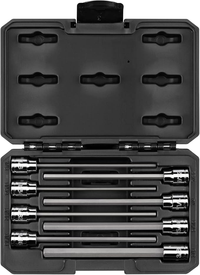TEKTON Long Hex Bit Socket Set, 8-Piece | SHB91313 | 3/8 Inch Drive, (1/8 - 3/8 in.), Case