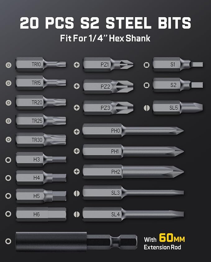 Fanttik S2 Pro Electric Screwdriver, Cordless Screwdriver Set, 7 Torque Settings, 0.5 to 6N.m, 20 Magnetic Bits, 1/4''Hex Shank, with 90° Angle Adapter, for Furniture, Household Repairs(Navy Blue)