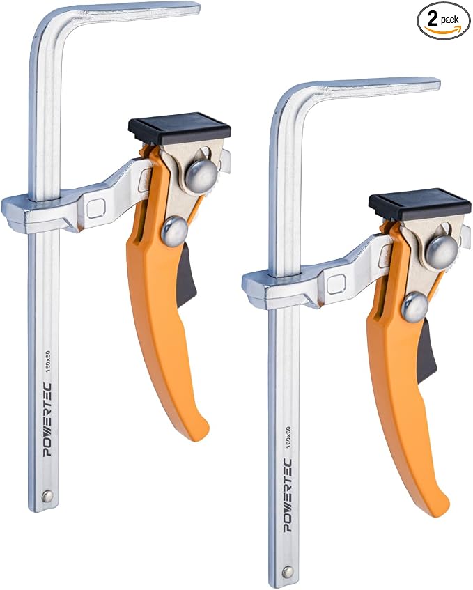 POWERTEC 71542V Quick Release Ratcheting Table Clamp for MFT and Guide Rail System, 7" Capacity (178mm) x 2-3/8" Throat Depth, 2 PK