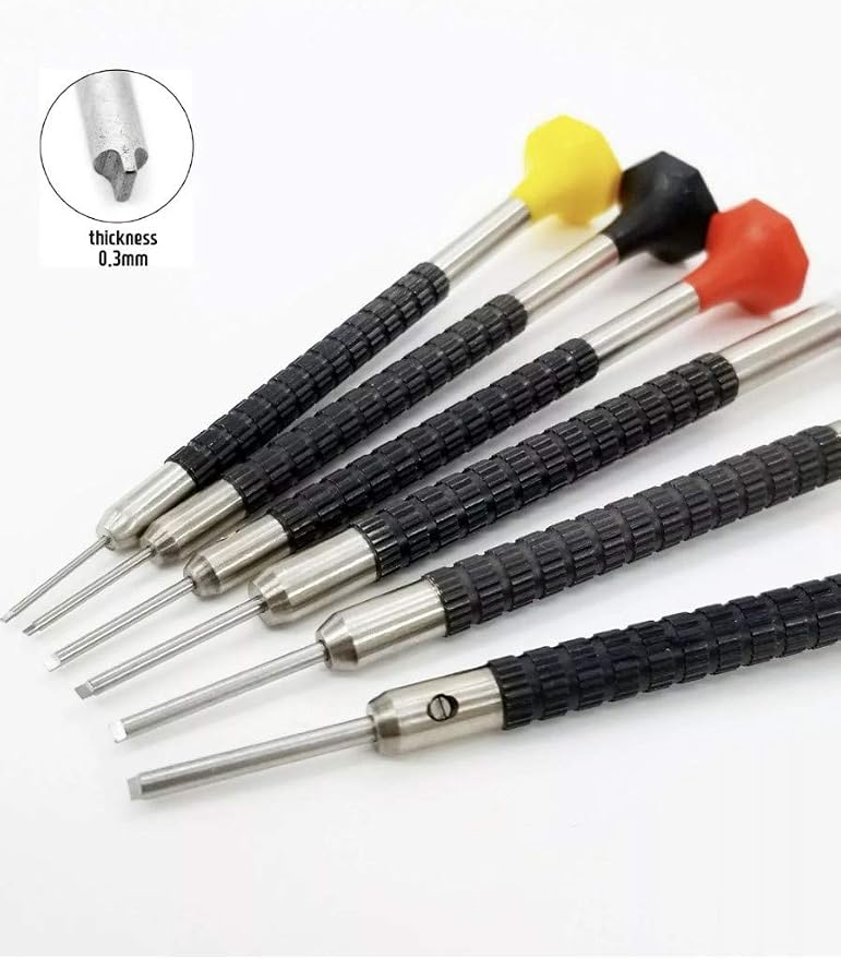 Timelab Professional Screwdrivers for Rolex Tudor Omega watch Band Bracelets Scratch Free T Blade Cut Out Tip for Professional Watch makers jewlers Reapir stores tools 6Pcs Set Made in Korea