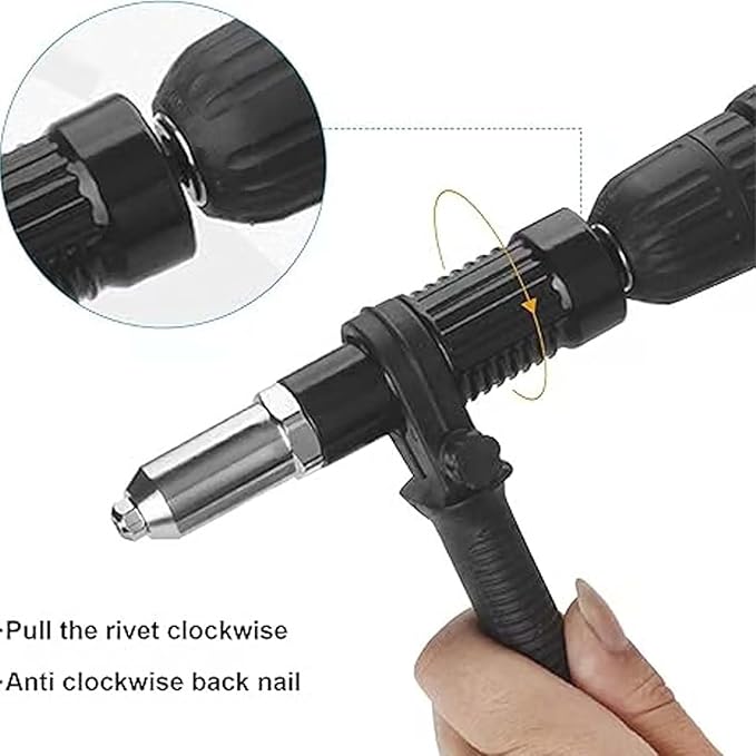Professional Electric Rivet Gun Adapter Kit, Alloy Steel Electric Rivet Nut Gun Drill Adapter, Turn Your Drills Into A Riveting Beast, Drill Rivets Gun Attachment for Metal & Aluminum Work (1set)
