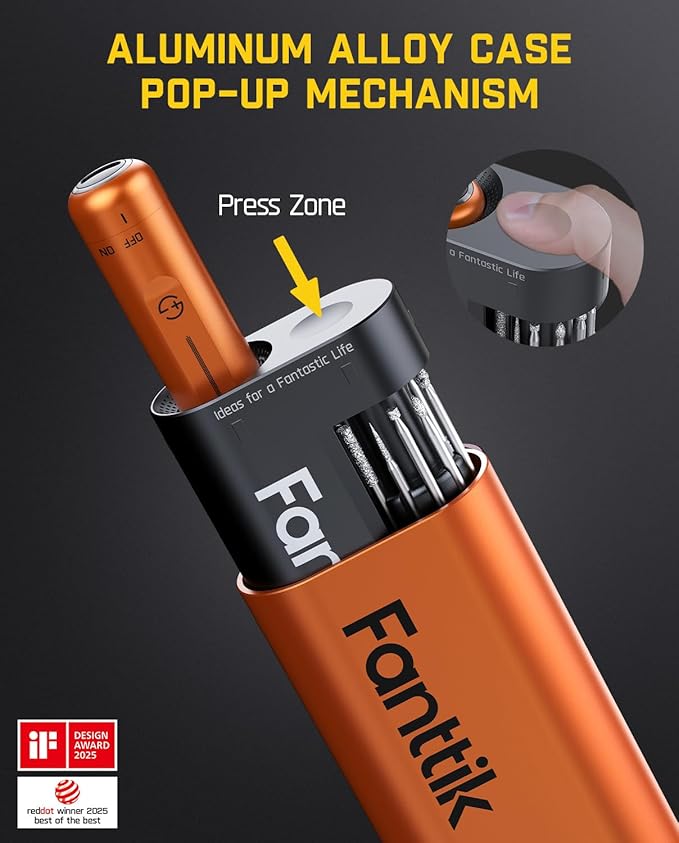 Fanttik F2 Master Mini Cordless Rotary Tool Kit, NeoPulse Motor, 5 Variable Speed, 25000 RPM, Revostor Hub, 35 Accessories, for 3D Printer Sanding, Polishing, Drilling, Carving, DIY Crafts - Orange