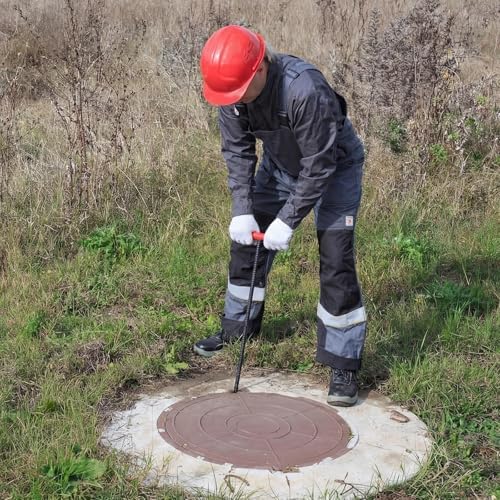 Gisafai 2 Pack 24 Inch Manhole Cover Hook with T Handle and Gloves Heavy Duty Steel Sewer Tool for Manhole Covers, Storm Drains, Septic Lids, Multi Purpose Lifting and Removal Kit