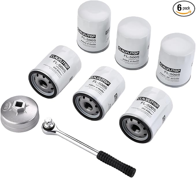 Oil Filter Kit with wrench for Ford F150 2011-2024 Explorer | Mustang Expedition Flex Fsion Transit Fusion and Chevrolet, GMC, Dodge, Lincoln Replaces FL500S AA5Z-6714-A AA5Z6714A(6 Pack)