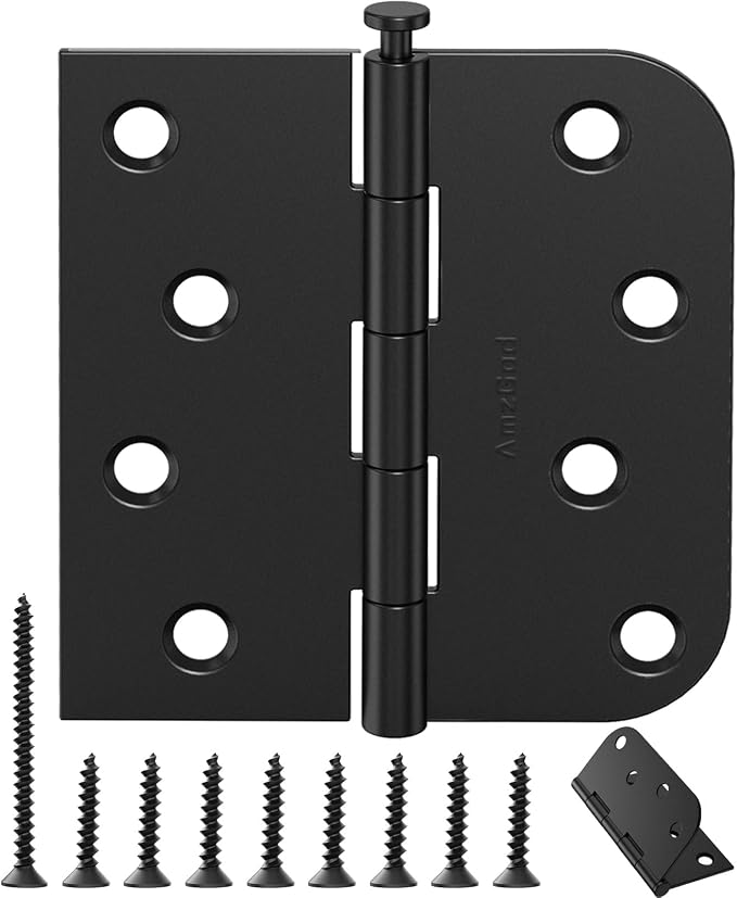 24 Pack Matte Black Door Hinges 4 Inch, Heavy Duty Exterior Hinges with Square & 5/8" Radius Corners, Removable Pin Design for Quiet Residential Front & Back Doors