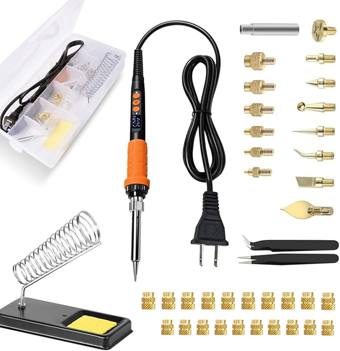 90W Digital Soldering Iron Heat Set Insert Tool with Extra Soldering Tips, Heat Set Insert Tips, and Threaded Inserts Heat Insert Brass Nuts
