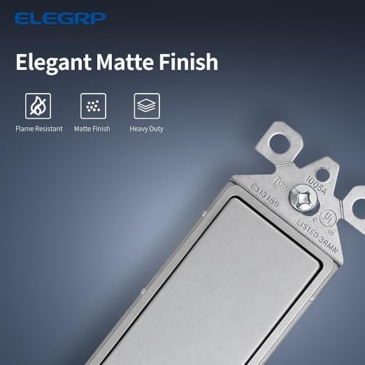 ELEGRP Matte Gray 3 Way Decorator Light Switch, 15A 120-277V, Paddle Rocker Switch Replacement, On/Off Wall Switch, Self-Grounding, Residential Grade, UL/CUL, 1 Pack