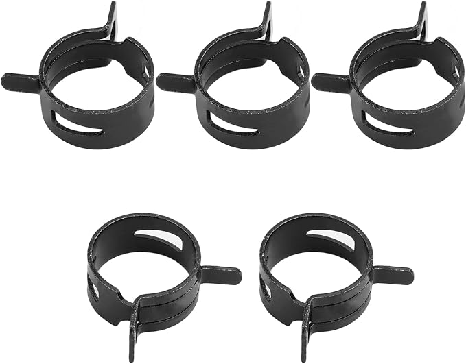 5pcs 0.83" ID Constant Tension Band Hose Clamps, 21mm Spring Band Type Action Hose Clamp Manganese Steel Fuel Line Clamp Low Pressure Air Clip Clamp for Fuel Hose Line Water Pipe Air Tube black