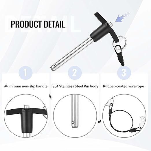 T Handle Quick Release Pin 0.39 Inch Diameter,304 Stainless Steel Ball Locking Pin with Push Button Lanyard Usable Length 2.76"(10mm x 70mm)