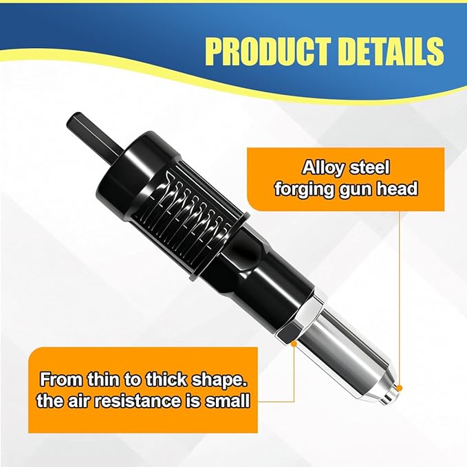 Pop Rivet Gun Adapter Kit, Universal Alloy Steel Riveting Hand Tool with 4 Size Rivet Heads, Rivets Drill Attachment for Cordless Electric Power Drill (Black)