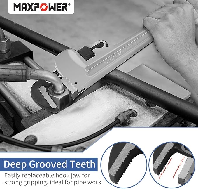 MAXPOWER 24 inch Pipe Wrench, 3 inch Jaw Opening | Aluminum Straight Pipe Wrench Heavy Duty 24-Inch Plumbers Wrench