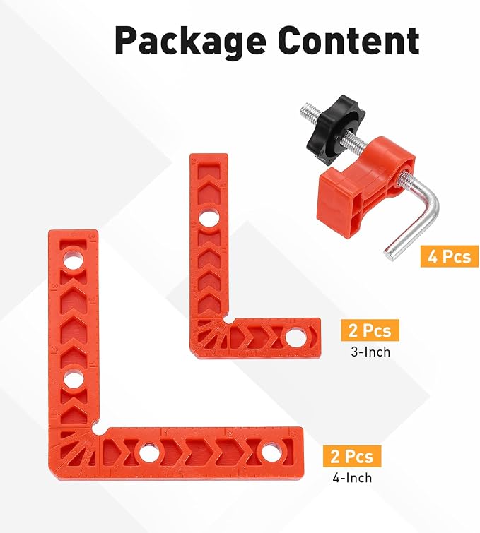 HARFINGTON 4Pcs Corner Clamp 90 Degree 3/4" Right Angle Clamp Set for Woodworking, ABS Plastic Positioning Square Tool for Picture Frame Box Cabinets Drawers, Orange