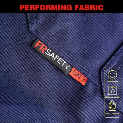 FR Shirt 7oz Fire Resistant Shirts Men's,CAT2 Welding Shirt 100% Cotton Flame Resistant Shirts Navy (Small)