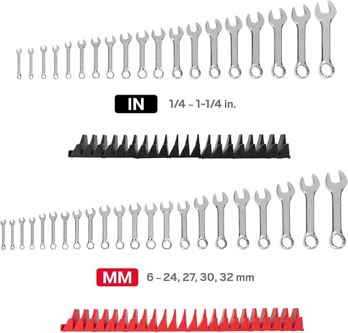 TEKTON Stubby Combination Wrench Set, 41-Piece | WCB95410 | (1/4 - 1-1/4 in., 6 - 32 mm, Common Sizes), Modular Organizers, Chrome Finish