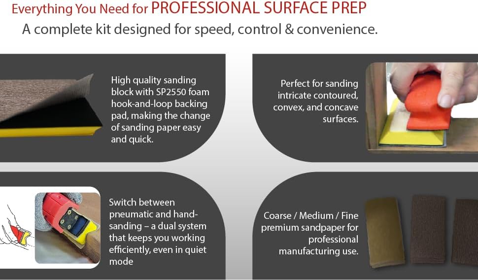 Air Straight Line Sander+ Interchangeable Contoured Profile Block&Sandpaper