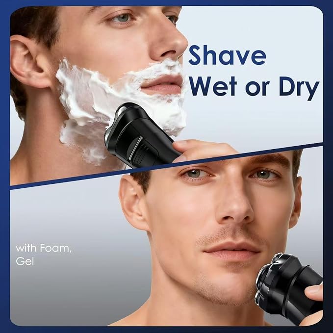 Electric Rechargeable Shaver for Men,Wet & Dry Electric Razor, IPX7 Waterproof Rotary Shaver for Men,4D Floating Head, LED Display,Type-C, Travel-Friendly,Black Silver