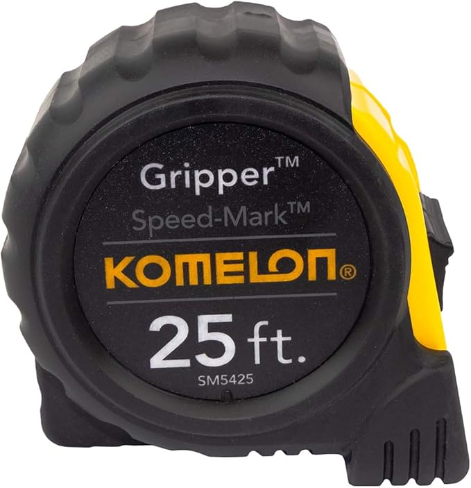 Komelon SM5425 Speed Mark Gripper Acrylic Coated Steel Blade Measuring Tape, 1-Inch X 25Ft , White