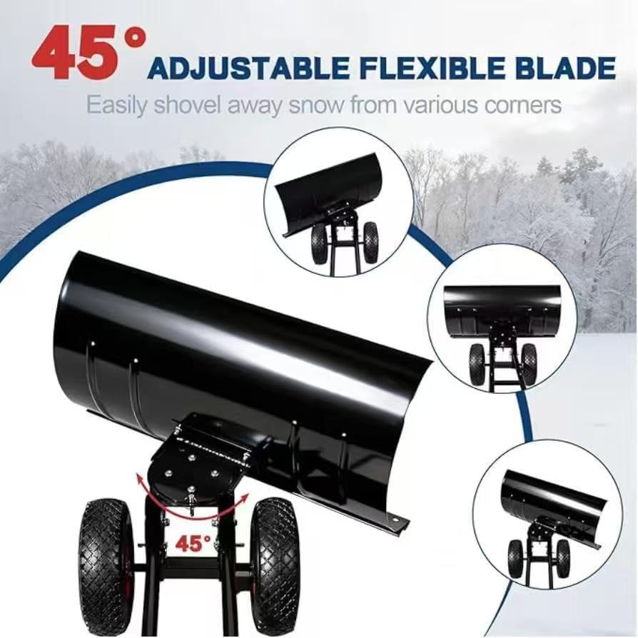 【Local delivery 】 29in Galvanized Blade Heavy-Duty 2-Wheel Snow Pusher Hand Plow for Snow Removal w/Wheels, Adjustable Handle, Blade Angle (Yellow)