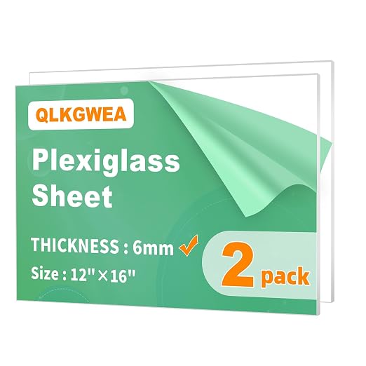 (2 Pack) 1/4 ”(6mm) Thick Clear Acrylic Sheets, 12X16 Plexiglass Sheets for Craft, Sign Blank, DIY Display Project, Cut with Saw or Hand Tools