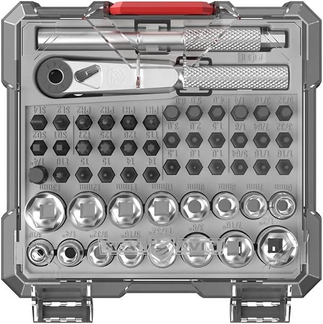 Real Avid X3 52-Piece Socket & Bit Set - 3-in-1 Screwdriver Ratchet T-Handle, Tool Set Includes 16 Socket Wrench Set, 36 Bits with 1/4"