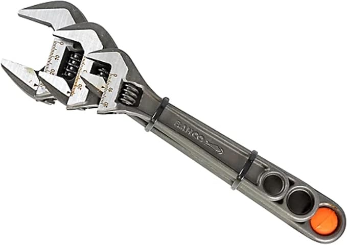 Bahco BHADJUST 3 ADJ3 Set of 3 Adjustable Wrenches (8070/8071 / 8072), Grey, 16 degree head angle