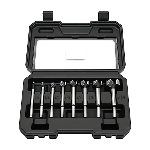 BeHappy Hex Shank Forstner Bit Set, 8pcs Multi Sided Shank Wood Drill bit Set for Woodworking, Auger Opener Round Shank Drilling Cutting Tool for Hardwood, Softwood, Plastic, Plywood